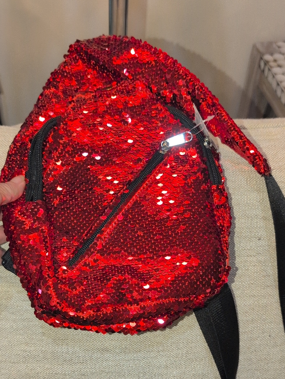 Red Sequin Sling Backpack NWT
